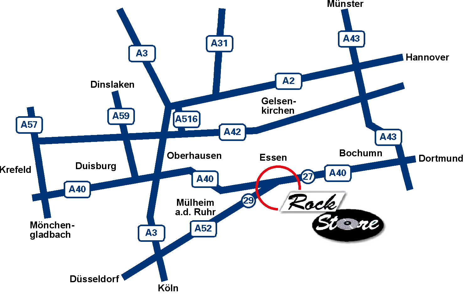 Skizze: Autobahverbindungen nach Essen